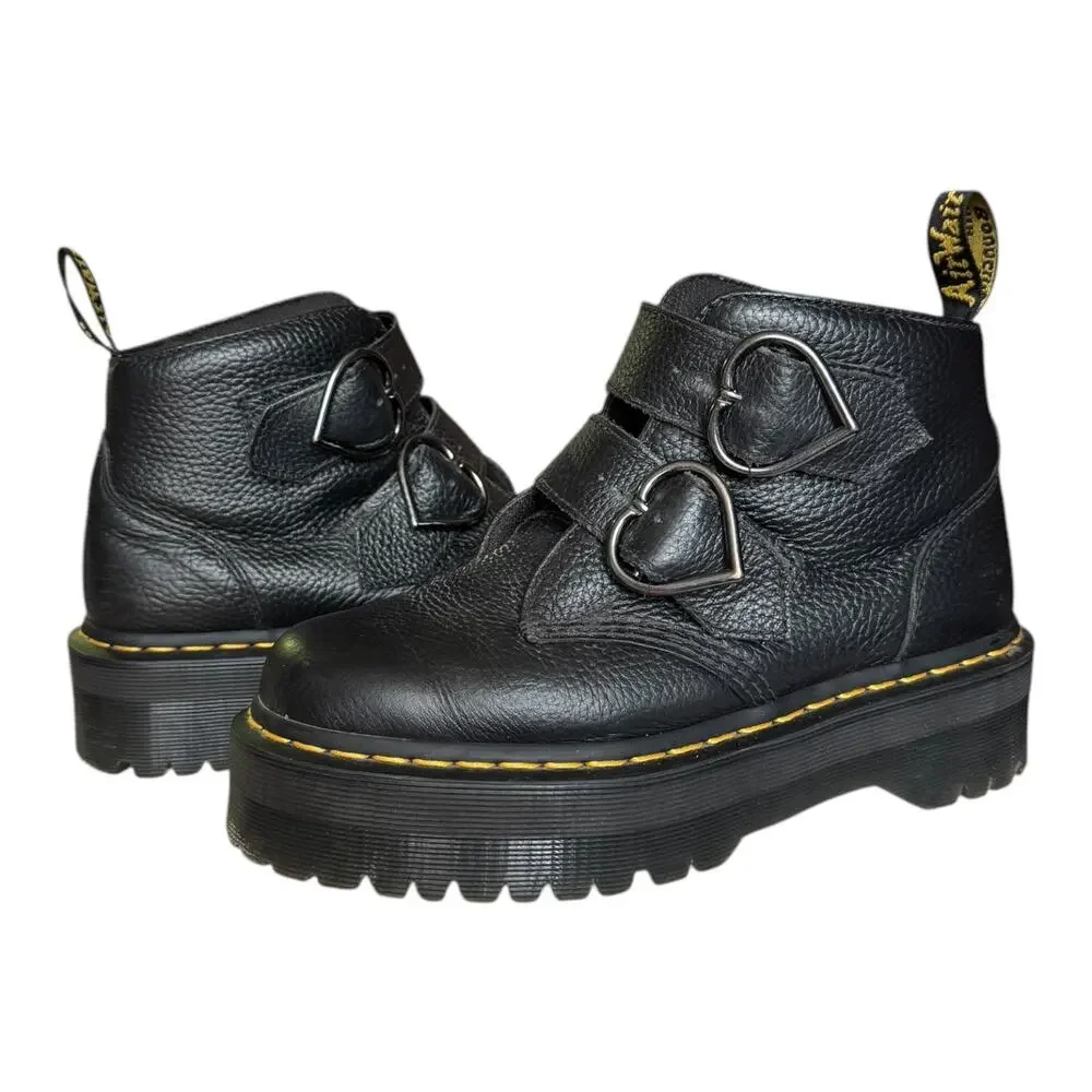 Dr. Martens Denon Flower Buckle Platform Boots Black Size 8